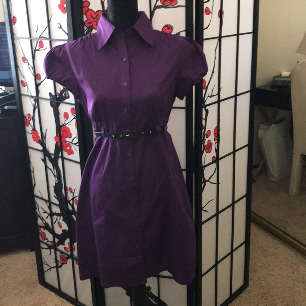 10 button down short sleeves purple dress